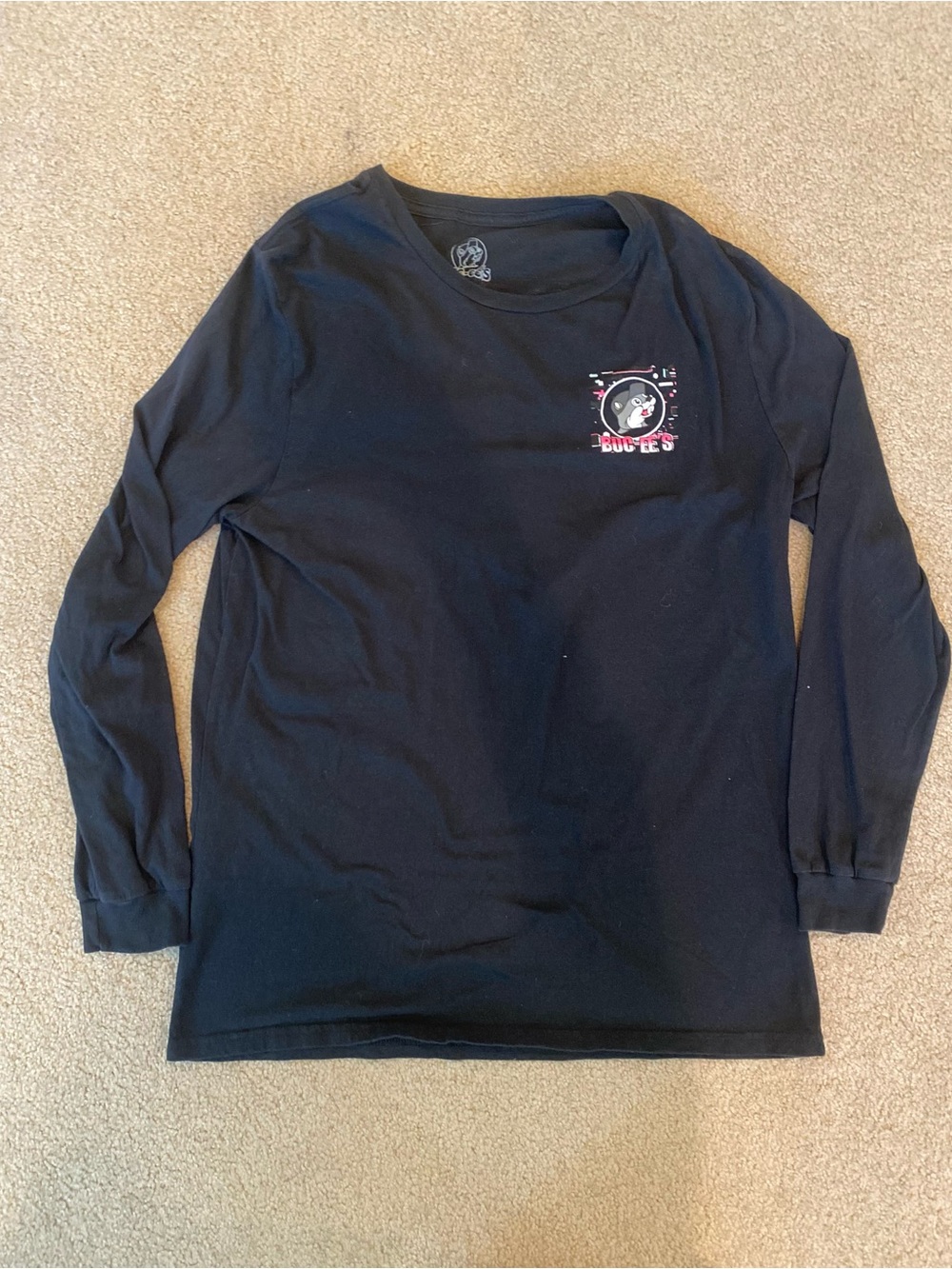 Buc-ee's Men's Black Long Sleeve Crew Neck Graphic Logo Beaver Tee Cotton L